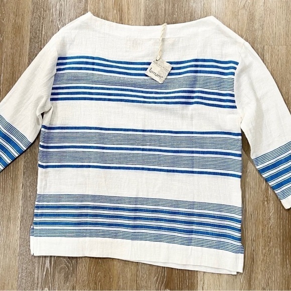 Lemlem Womens Sz S Grecian Striped White Blue Handmade Cotton Blouse Top - Picture 1 of 8